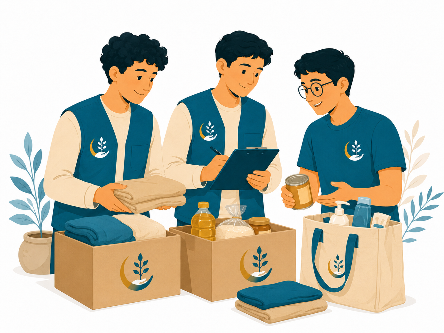 Membres de Duha Amanah distribuant de l'aide